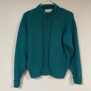 Talbots mock turtleneck  Cotton Sweater,  M, turquoises/blue, cable knit design